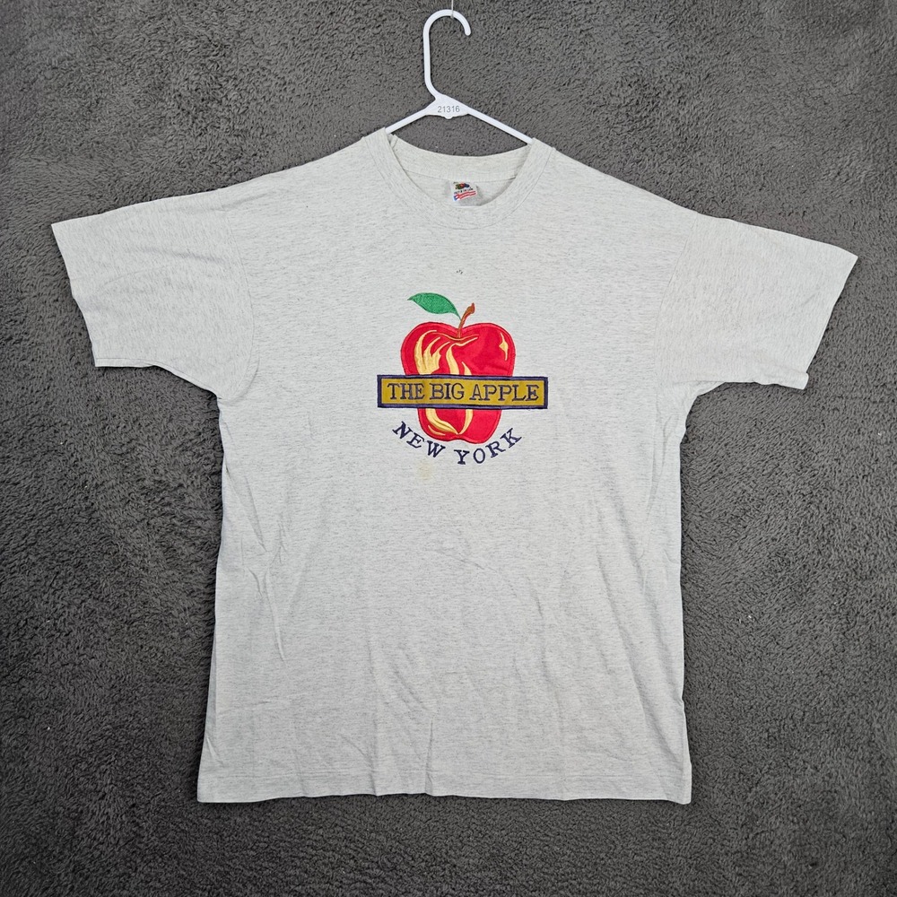 Vintage Fruit of the Loom The Big Apple‎ New York Gray Graphic T-Shirt XL USA